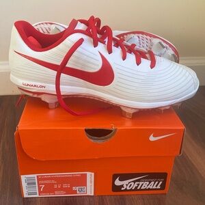 Nike Softball Metal Cleats Lunar Hyperdiamond 3 Pro White and Red